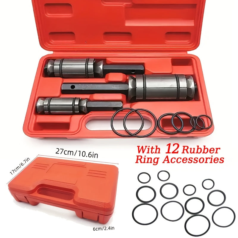 [Without Battery] 3pcs Exhaust Pipe Expander, Includes 12 Rubber Rings Silencer Expansion Tool Set Suitable for Most Vehicles And Trucks, Without Battery