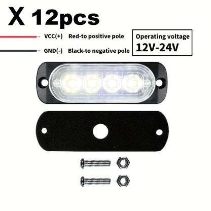 12pcs New Upgraded 12V-24V Universal LED Light for Atv Utv Boat Bike-Heavy-Duty Off-Road with Amber/Red/White, 12-24V Vehicle