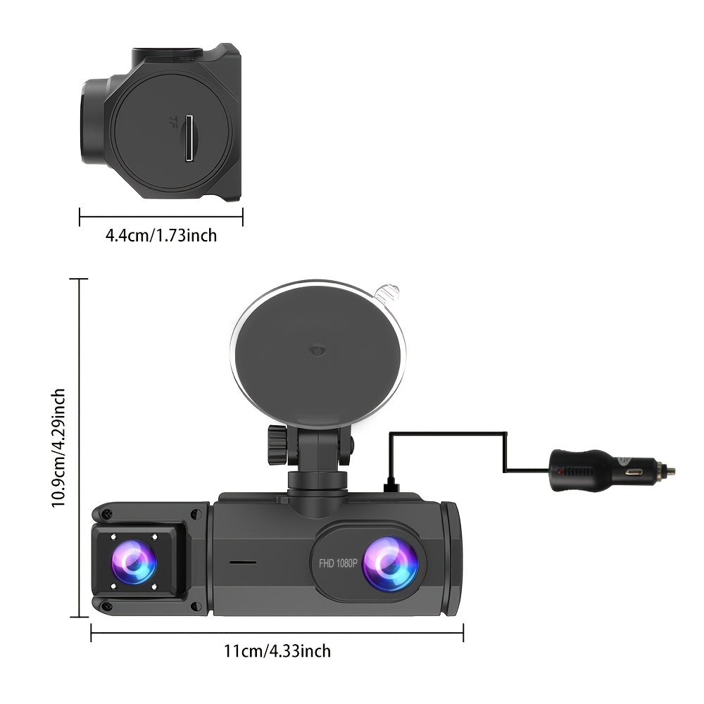1080P HD Front And Rear Dual-Camera Dash Cam, Equipped with a 2-Inch IPS Screen, 170° Front Wide Angle And 140° Rear Wide Angle, ADAS Driving Assistance, G-Sensor, Loop Recording, Night Vision, 24-Hour Parking Mode - SD Card Not Included