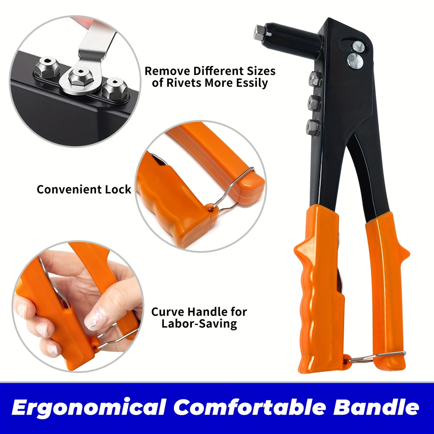 4-in-1 Hand Riveter Gun Kit with 200 Rivets - Heavy-Duty Pop Rivet Tool, 4 Interchangeable Nosepieces & Multi-Size (3/32”, 1/8”, 5/32”, 3/16”) for Metal Riveting - Compatible with Automotive,, - Rivet Gun Kit for Metals