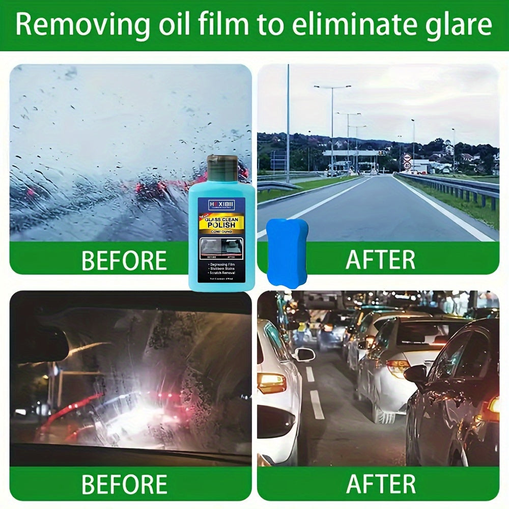Car Glass Oil Film Cleaner, Glass Film Removal Paste, Car Windshield Glass Oil Film Remover for Auto and Home Eliminates Coatings to Restore Glass to Clear