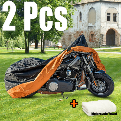 2pcs Set: 190T-3XL Motorcycle Cover And Towel - UV Protection, Waterproof, Tear-Resistant Fabric with Safety Features Including Lock Holes - Ideal for Outdoor Storage And Protection