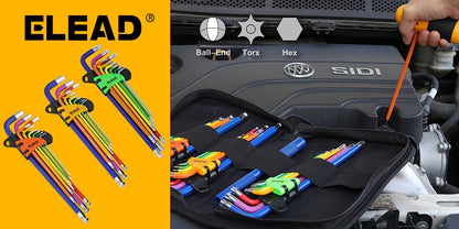 HORUSDY Hex Key Allen Wrench Set Ball End Torx Key Metric (1.5mm-10mm) & SAE (1/16"-3/8") Industrial Grade with Color Coding with T-Handle for Bicycle Repair Household DIY Chrome Vanadium Steel