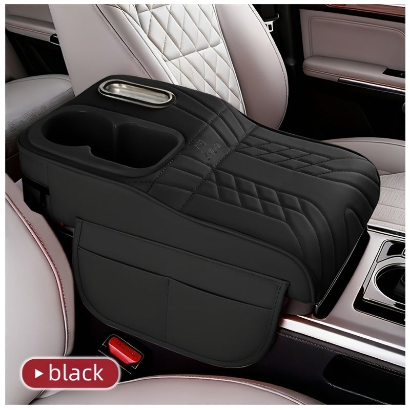 A Car Center Armrest Pad Designed to Elevate Height, Featuring a Tissue Box And a Cup Holder, Available in Various Colors for Storage