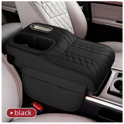 A Car Center Armrest Pad Designed to Elevate Height, Featuring a Tissue Box And a Cup Holder, Available in Various Colors for Storage