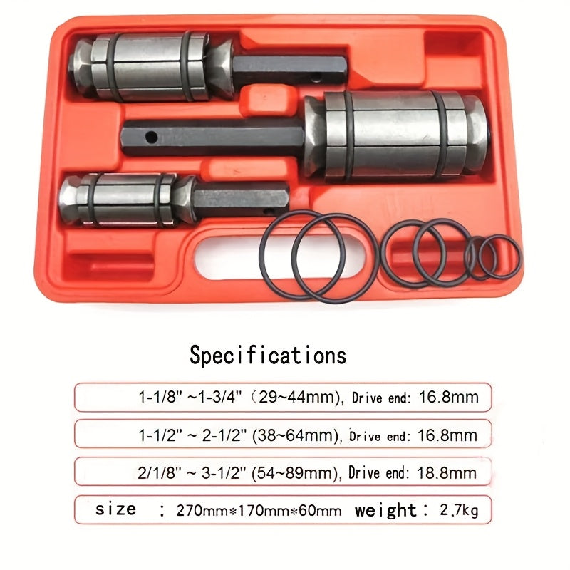 [Without Battery] 3pcs Exhaust Pipe Expander, Includes 12 Rubber Rings Silencer Expansion Tool Set Suitable for Most Vehicles And Trucks, Without Battery