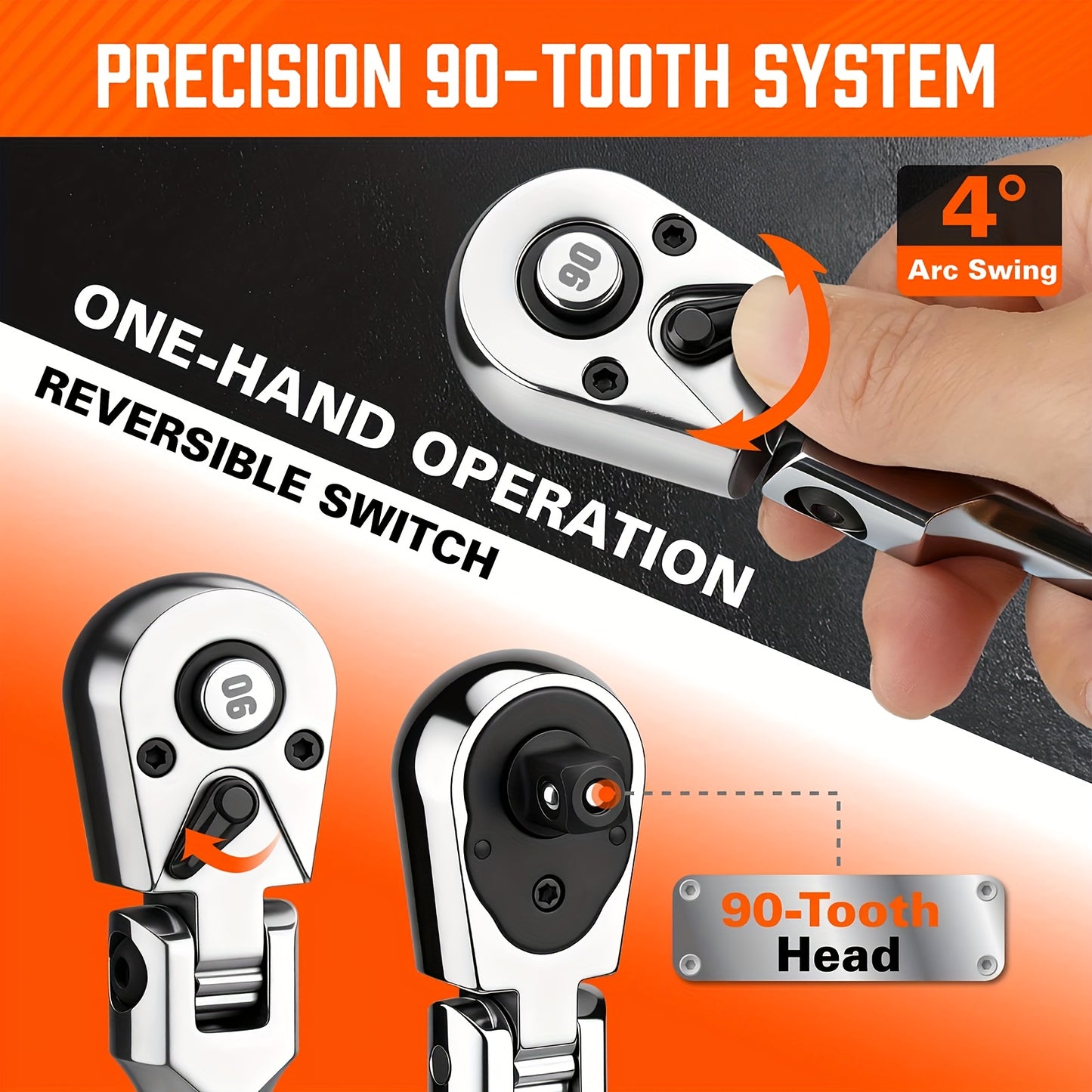 6pcs/3pcs Twist Head Ratchet Set, 1/4", 3/8", 1/2" Drive, Twist Head Ratchet Wrench with Extension Bar, 72 Teeth, 180° Adjustable, Quick Release, Flexible Ratchet Handle with EVA Foam.