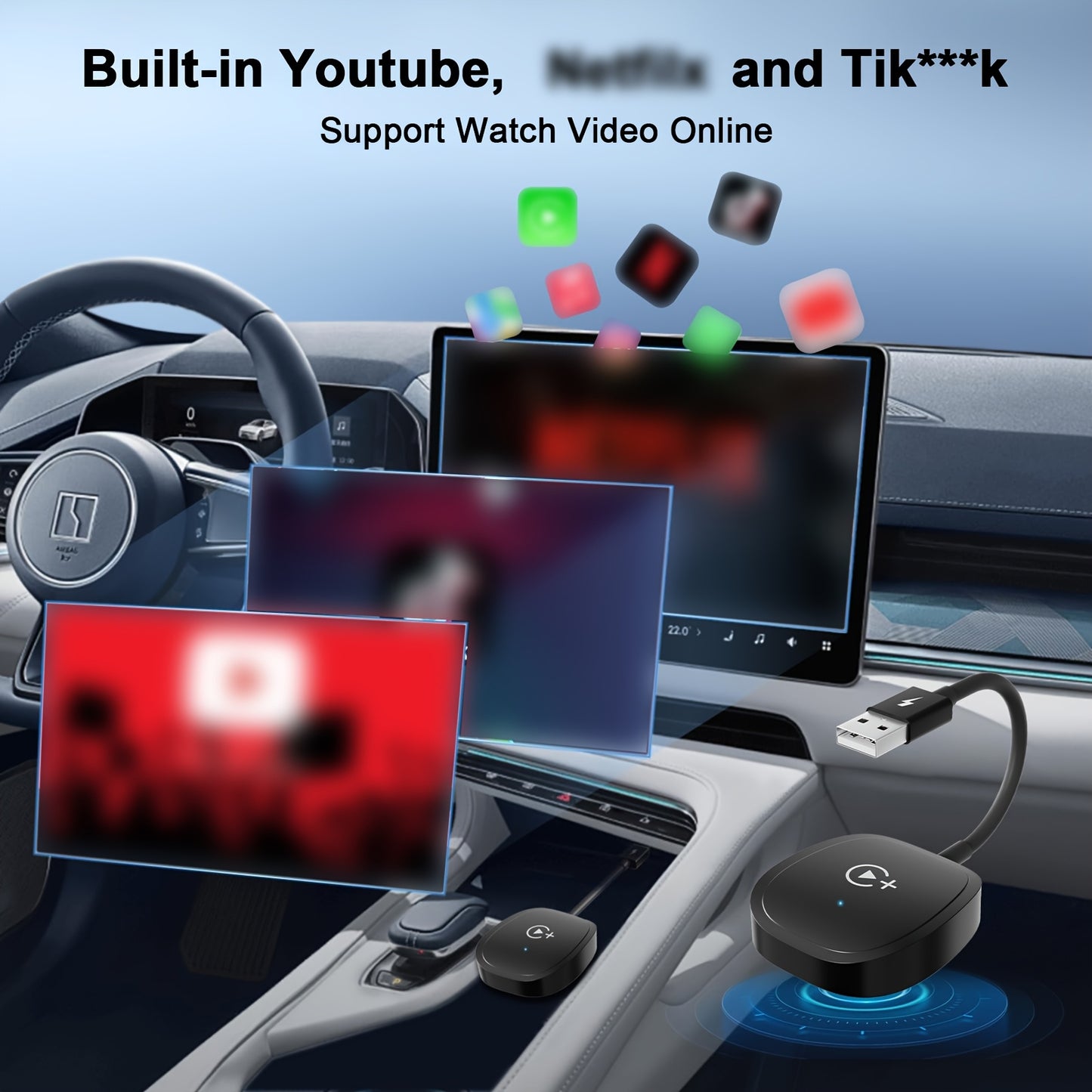 Wireless Carplay Adapter, 2.4G Wireless And 5Ghz Wifi Dual Band, Supports Netflix, Youtube, And Streaming, for OEM Wired Carplay to Wireless Adapter, for 2016 And Above Cars And Ios 10+ Phones
