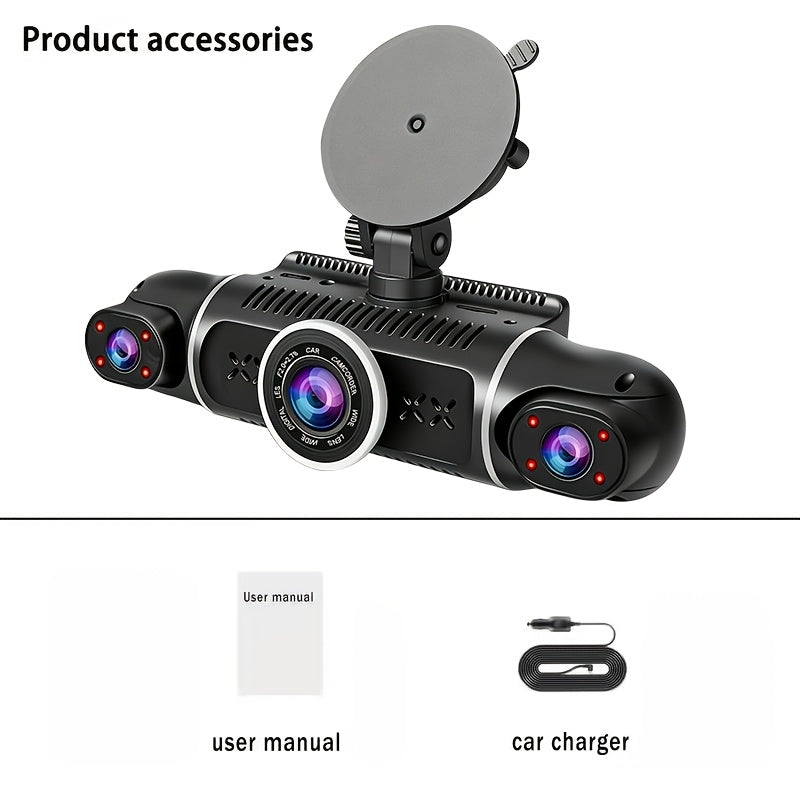FHD 1080P 3/4-Channel 360° Car Dashcam, WIFI, IR Night Vision, Loop Recording, Car DVR Recorder, 3.0" IPS Screen, Rechargeable Battery 180Mah, 12-24V Car Plug, Optional 32GB Memory Card (Black), Car Parts/ Car Dashboard Camera/ Christmas Gift/