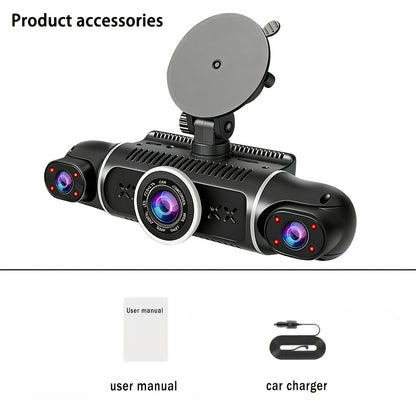 FHD 1080P 3/4-Channel 360° Car Dashcam, WIFI, IR Night Vision, Loop Recording, Car DVR Recorder, 3.0" IPS Screen, Rechargeable Battery 180Mah, 12-24V Car Plug, Optional 32GB Memory Card (Black), Car Parts/ Car Dashboard Camera/ Christmas Gift/