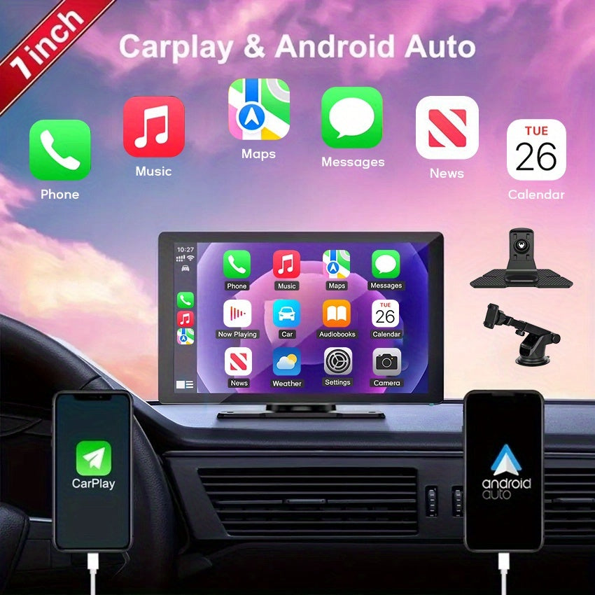 7-Inch Wireless Car Display with Car Audio, HD Touchscreen, 1080P Reversing Camera, Dashcam, GPS Navigation, Mirror Link, FM/AUX/USB/TF Interface, Compatible with All Car Models, a Must-Have for Vacations, And a New Year'S Gift for Dad And Driver