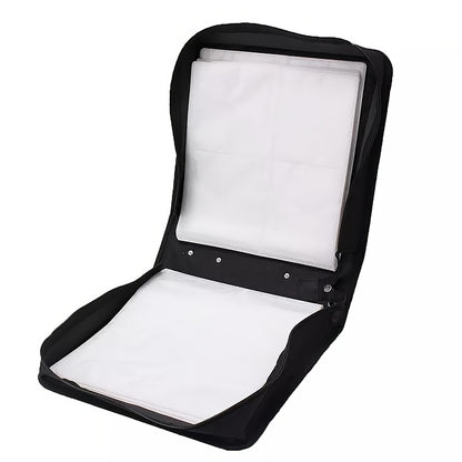 A 520-Slot PU Faux Leather CD Holder, Spacious Enough for Storage, Shielded by a Plastic Cover, This Black Bag Is Ideal for Cds And Dvds. It'S a Portable Storage Solution Perfect for Events, Moving, Promotional Advertising, And Anniversary Parties