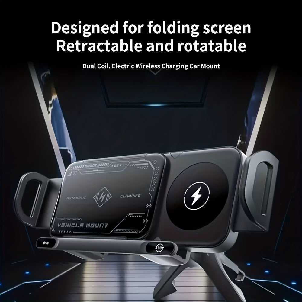 Car Holder with Wireless Fast Charging for Foldable Screen Phones Suitable for iPhone 8/X/11/12/13/14/15 Series, Samsung Note20/10/9/8 Series, S10/9/8 Series Fold 5, Fold 6/, W23/W24 Wireless Charging Output 5W/7.5W/10W/15W