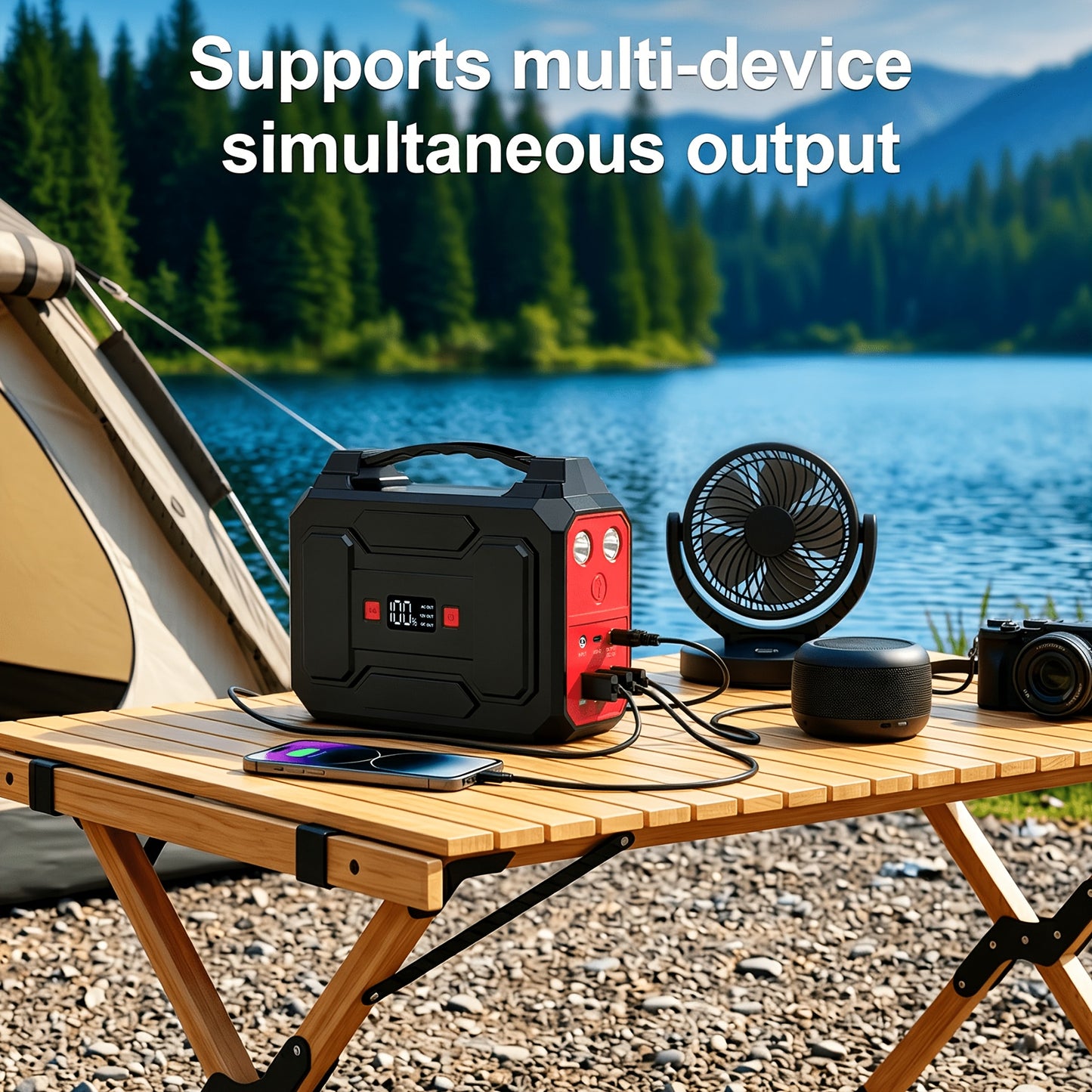 100W/300W Portable Power Station Solar Generator, (Solar Panel Optional), High Capacity Battery Pack, With 2*AC Outlet, DC, USB Port, LED Light, Extra Battery Power Supply For Outdoor Camping, Hiking, Road Trip, CPAP, Fan, Hurricane Emergency, Gift