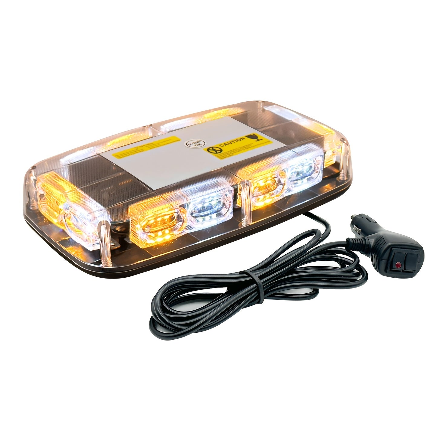 Mini Beacon Light Bar with 48 Leds And a Magnetic Base, Designed for High Visibility in Off-Road Work, Suitable for Snow Plow Trucks And Construction Vehicles - Amber And White Colors, Without Battery
