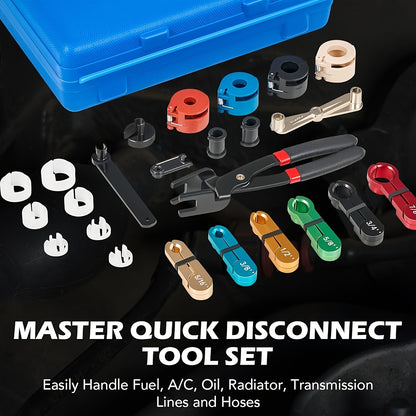 26pcs Master Quick Disconnect Tool Kit, Fuel Line Disconnect Tool Set with Fuel And AC Disconnect Pliers, Fuel Line Removal Tool Set for AC Fuel & Transmission Systems, Blue