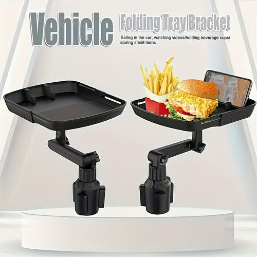 3-in-1 Car Cup Holder Tray Phone Holder - Dual Expandable Base, ABS Adjustable Rotating Bracket