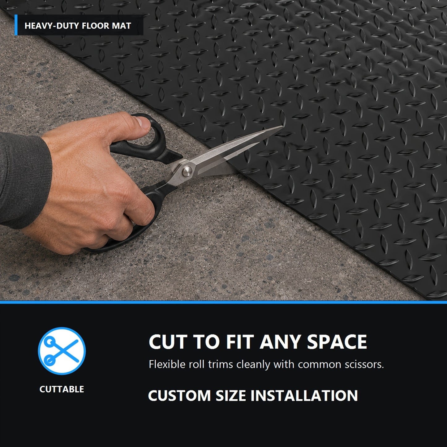 4 X 10Ft Premium for garage Floor Mat, 2.8mm Thick Black Commercial Grade Heavy Duty Parking Mat For Garage Floor, Golf Cart Parking, Water/Stain Resistant Floor Runner (Embossed Diamond Plate), Black 4*10FT/ 4*8FT