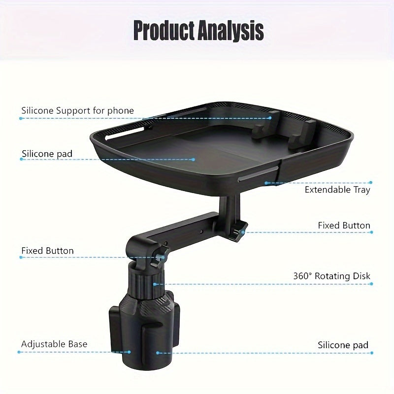 3-in-1 Car Cup Holder Tray Phone Holder - Dual Expandable Base, ABS Adjustable Rotating Bracket