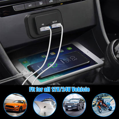 CLELO 1/2 Set 12V/24V RV USB Socket Dual Fast Charging PD3.0 Type-C (USB C) And QC3.0 USB-A Car Charging Adapter, Without Battery RV Plugs, Inlets & Receptacles
