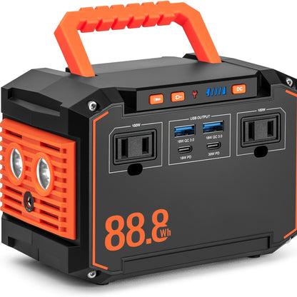 88.8WH Solar Generator Portable Power Station with 30W Solar Panels, 24000mAh Solar Power Bank AC DC USB Ports for Outdoor Solar Lights, Camping Tents, Emergency Outdoor Home Use, CPAP, Fans, Laptops, Emergency, Gifts (Solar Panel Optional)