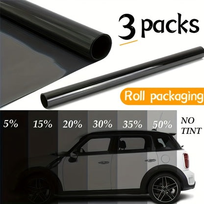 3pcs Black Car Window Tint Film Roll (118"x19.6" Total) - UV Resistant, 35% Blackout, 15% Blocking & 5% PP /Removable Privacy Wrap, Easy Peel & Stick Application for, Trucks, SUVs - Heat & Glare Protection