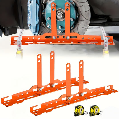 A Pair of Red Wheel Alignment Tools with 2 Measuring Bands, Household Car Toe Angle Positioning, Camber Angle Positioning Plate, Car Positioning Tool Kit, Toe Angle Plate