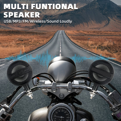 Wireless Motorcycle Audio Stereo Speaker, 12V Handlebar Mount MP3 Music Player Sound Audio Stereo, MP3 USB FM Radio