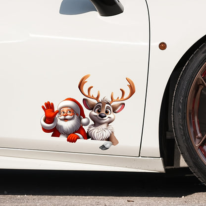 2pcs/ 1 Set Merry Christmas English Christmas Hat Snowflake And Santa Reindeer Combination Car Sticker for Car Truck SUV Christmas Cartoon Pattern Holiday Atmosphere Decoration Sticker Home Door Window Glass Wall Sticker Window Sticker