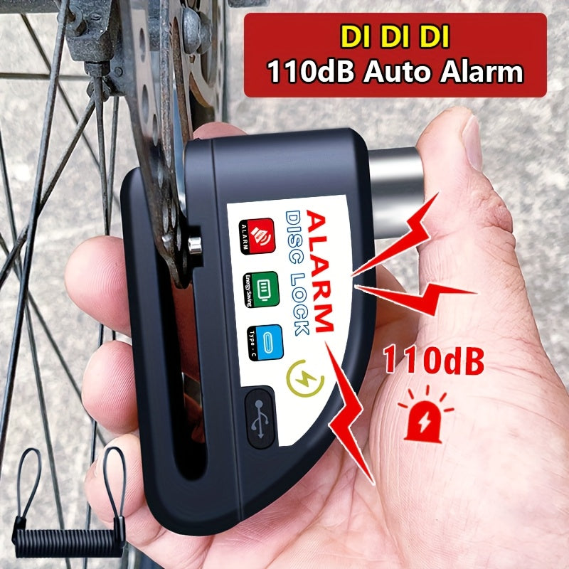 Motorcycle Lock Bicycle Lock Anti-theft Lock Disc Brake Lock Dirt Bike Lock 110dB Alarm System 500mAh Battery USB Charging Complimentary Cable Reminder Rope