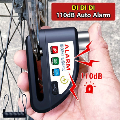 Motorcycle Lock Bicycle Lock Anti-theft Lock Disc Brake Lock Dirt Bike Lock 110dB Alarm System 500mAh Battery USB Charging Complimentary Cable Reminder Rope