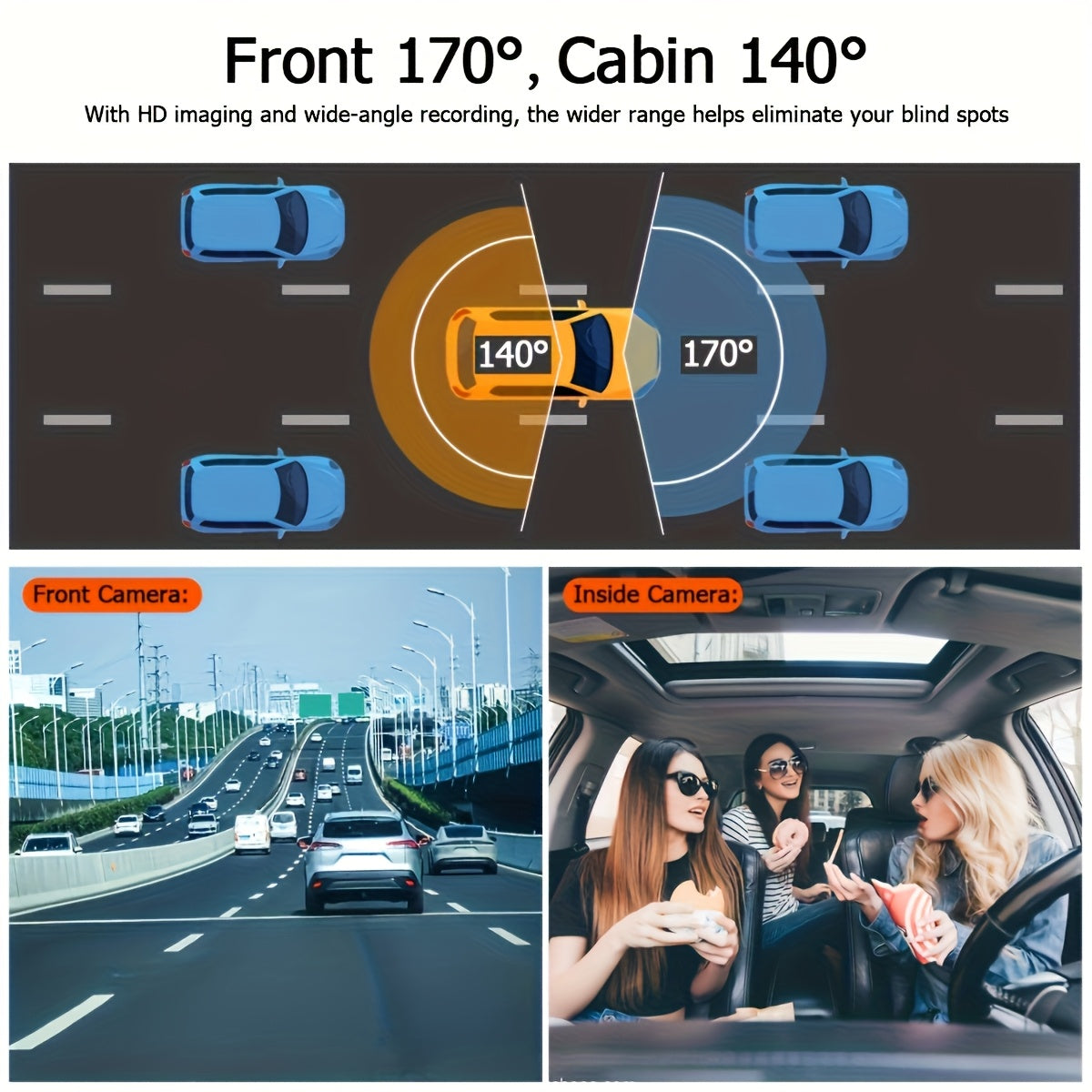 1080P Triple Camera Dash Cam, Car Camera with IR Night Vision, 170° Wide Angle Car DVR Camera, 16GB/32GB TF Card Optional, Loop Recording, G-Sensor | 2-Inch IPS Screen Dual Lens Car Dashboard Video Cam, 24H Parking Mode, Christmas Gift