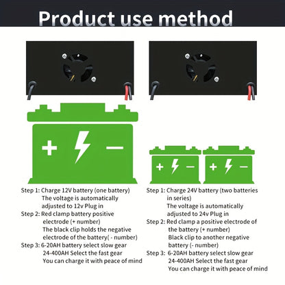 New Styles 12V 24V for smart Universal Battery Charger, LCD Screen, Pulse Repair Function, And Temperature Regulation Designed for Smart Trickle Charging Maintenance of Car, Truck, Harvester, Lawn Mower, Boat, And Motorcycle, Lead Acid Batteries