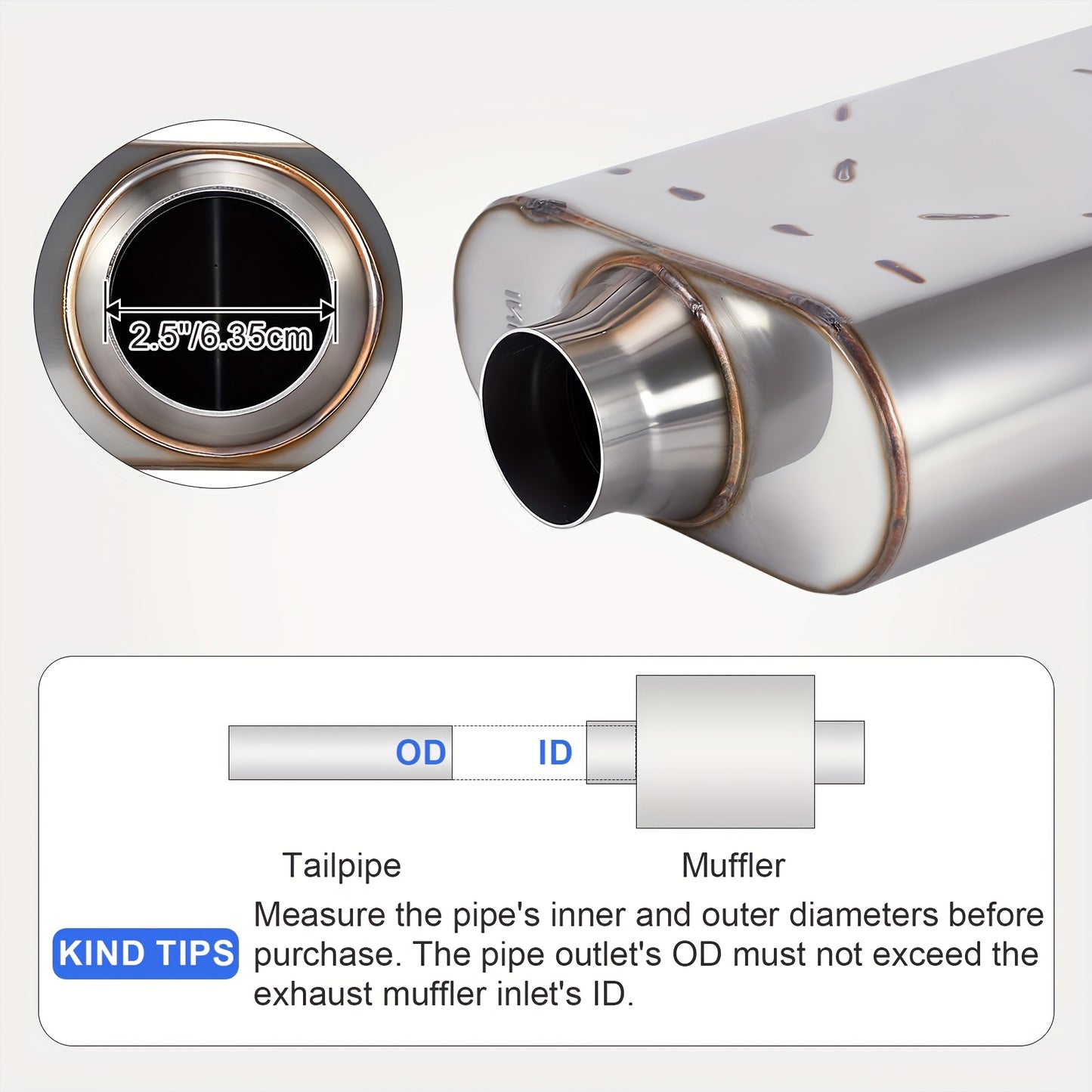 2 Pack Stainless Steel Exhaust Muffler for Cars And Trucks - Anti-Corrosive, 2.5" Exhaust Muffler High-Performance Chamber Design with Aggressive Sound, Overall 17" Center in | Center Out, 2.5"/3.0" Inlet/Outlet