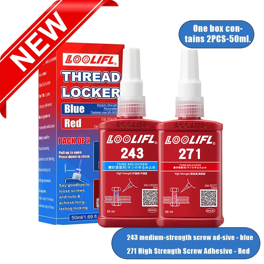 High-Strength Heat-Resistant 234-271 Threadlocker, 243 Medium-Strength Anaerobic Threadlocker, 271 High-Strength Anaerobic Threadlocker, Anti-Loosening Sealant, Permanent Locking and Sealing Multi-Purpose Adhesive for Metal Parts, Quick-Fix Removable