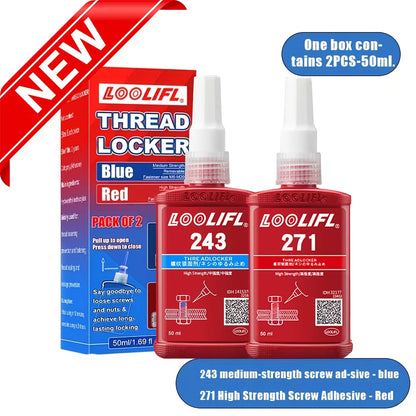 High-Strength Heat-Resistant 234-271 Threadlocker, 243 Medium-Strength Anaerobic Threadlocker, 271 High-Strength Anaerobic Threadlocker, Anti-Loosening Sealant, Permanent Locking and Sealing Multi-Purpose Adhesive for Metal Parts, Quick-Fix Removable