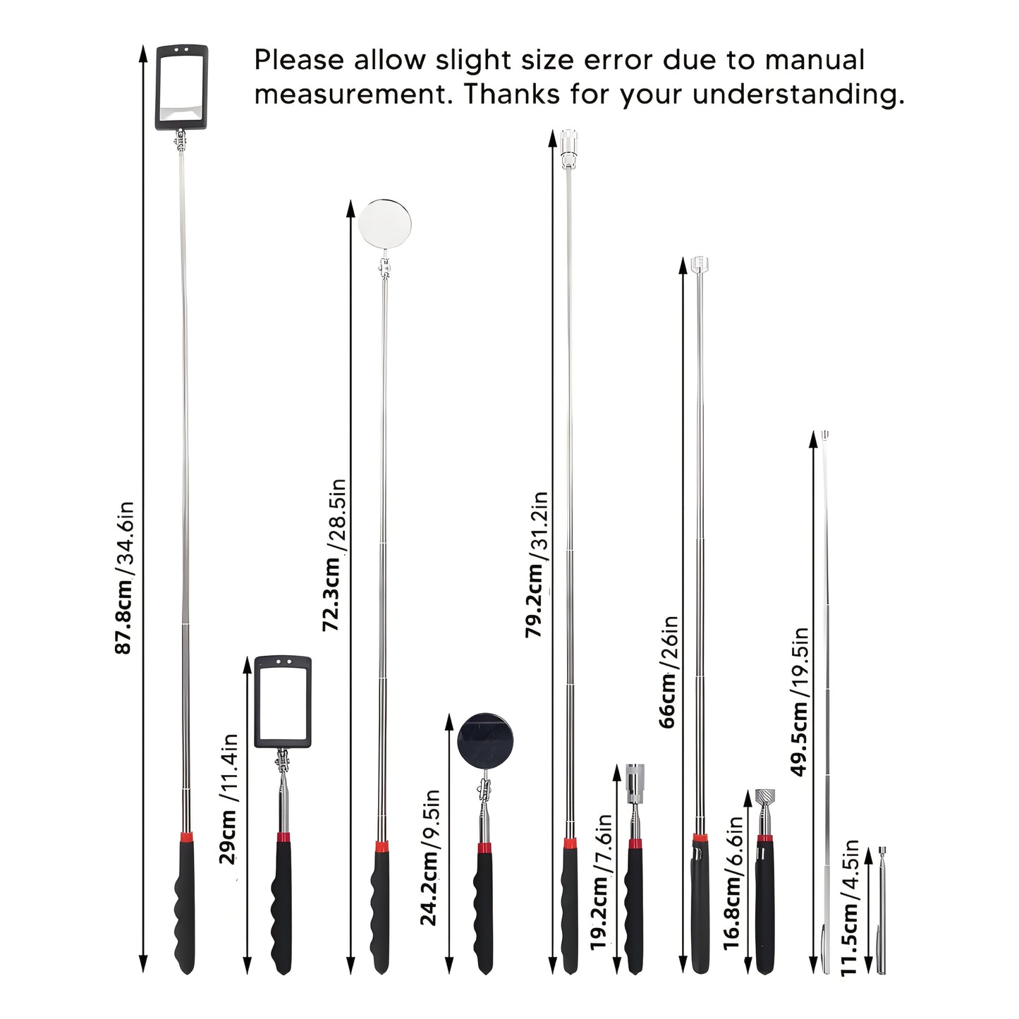 XSLRDKE Magnetic Pick-Up Tool, Adjustable Sticks and 360 Swivel Inspection Mirror, 5 Pack/6 Pack