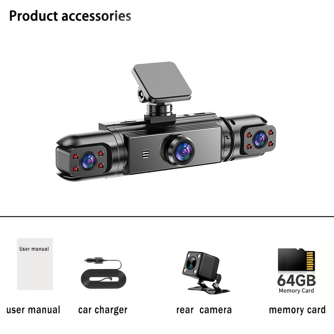 AXH 360° Panoramic 3/4 Lens Channel 1080P HD Ultimate Safety Dash Cam Set, 1080P Front and 720P Full Coverage Front, Rear, Left, and Right, Quad-Split Screen Display, HD Night Vision, WDR, G-Sensor, Loop Recording - Car Accessories/Car Dash