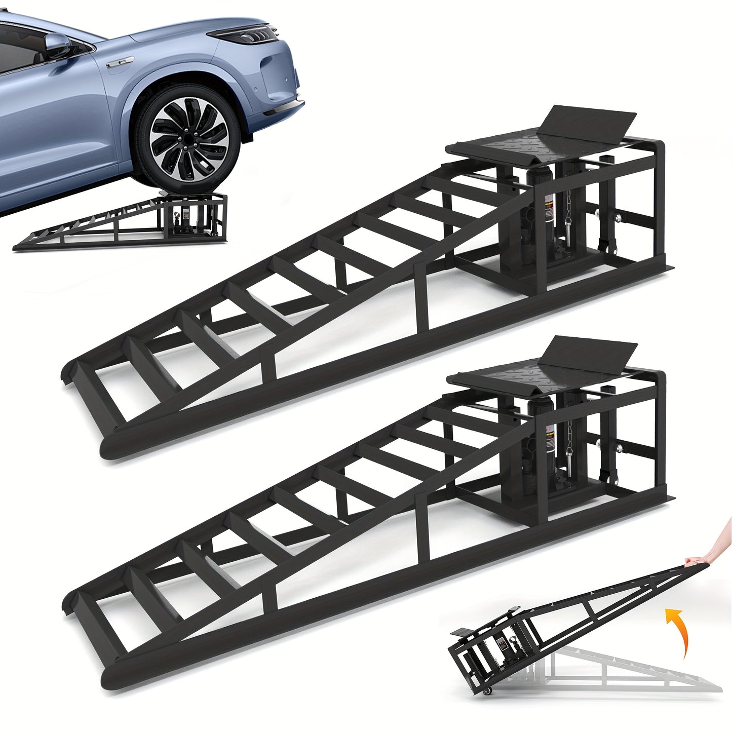 2 Pack Hydraulic Car Ramps, 11050LBS 5T Car Ramp High Lift 9"-14.2", Heavy-duty Iron-made Vehicle Lift Ramp, Automotive Truck Service Ramps For Oil Changes Support Jack For Maintenance