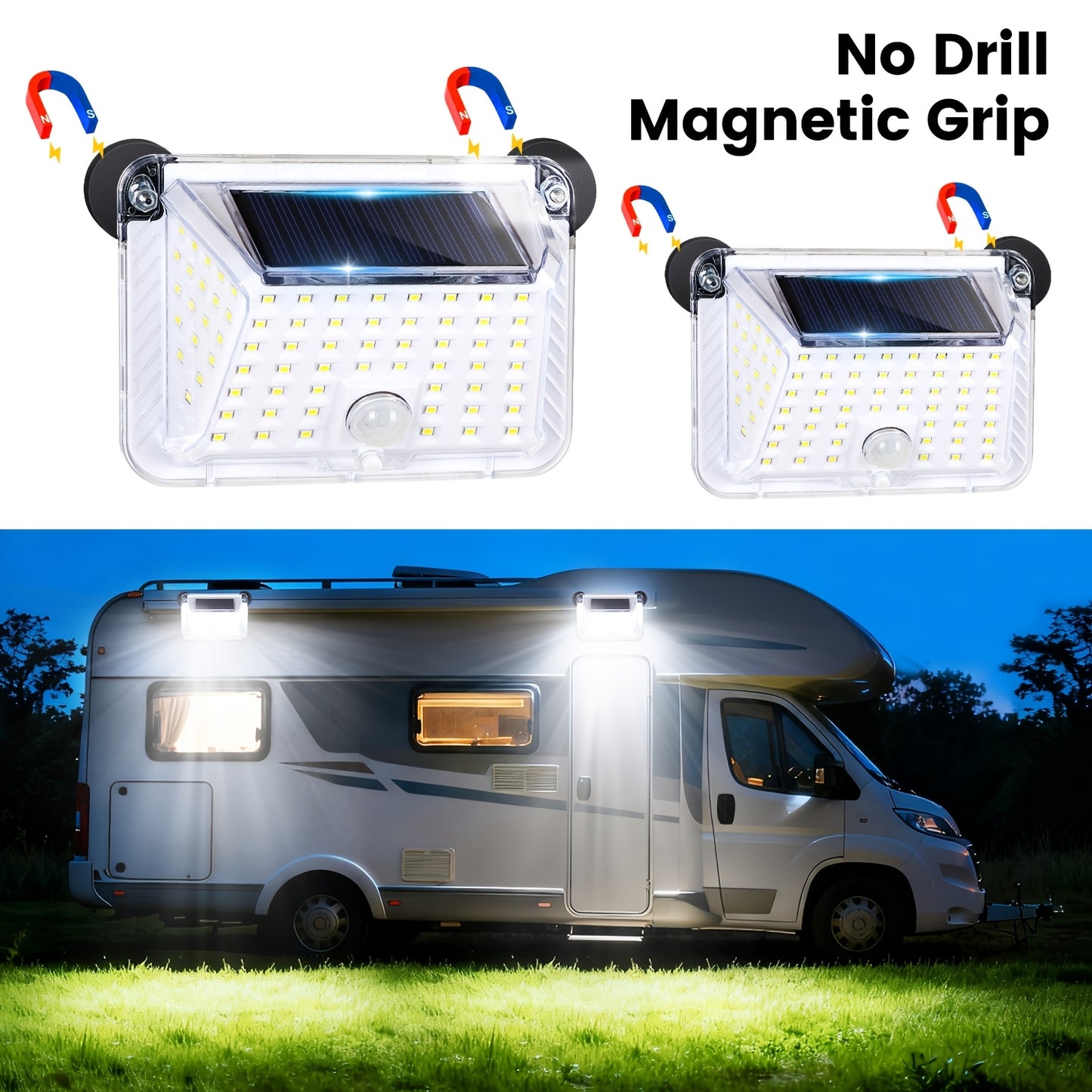 2/1pc, Magnetic RV Solar Light, with Super Strong Magnet Motion Sensor Lights, Solar Outdoor Lights Waterproof, for Trailers, Campers | Outdoor Exterior Lighting Rv Additions, RV Porch Awning Lights, Easy Installation
