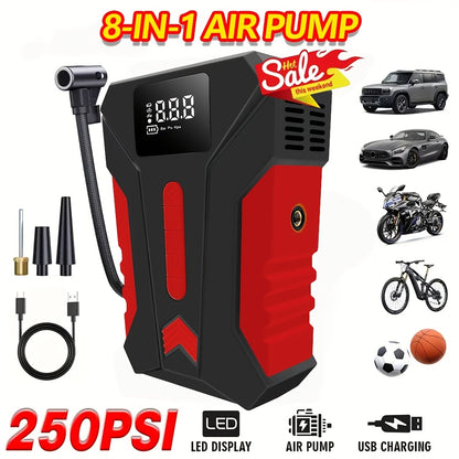 15000A Peak Car Emergency Starter & 250PSI Portable Tire Inflator, 12V (ALLGas/ 2.11 Gallons Diesel) Quick Start Vehicle, Portable Car Battery Charger, USB Input/ Output, LED Emergency Light, Car Emergency Tool