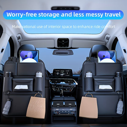 1pc High Quality Black Car Seat Back Organizer - Large Capacity PU Leather Storage Bag for Water Bottles, Tablets, Laptops And Accessories, Stylish Multi Compartment Backseat Organizer for Easy Car Storage