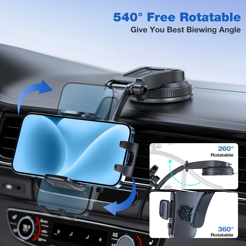 [All Phones Adjustable Car Holder] Soligu Car Phone Holder Mount, Universal Phone Holder Cradle For Car, Adjustable In Vertical And Horizontal Directions With High Stability, Strong Adhesion, Bonus Adhesive Pads For Car Dashboards, Compatibility With All