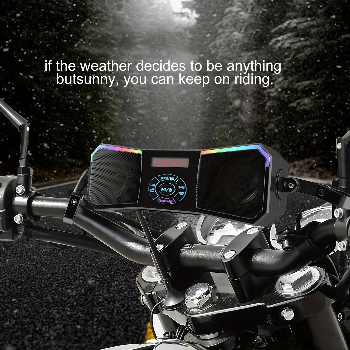 Korbros Handlebar Mount Stereo Wireless Motorcycle Speakers, MP3 Music Player Audio Amplifier, AUX-in, USB, FM Radio, 12V, Room Electrical/Hard Wiring, Button Control, Off-road-motorcycles, Without Battery