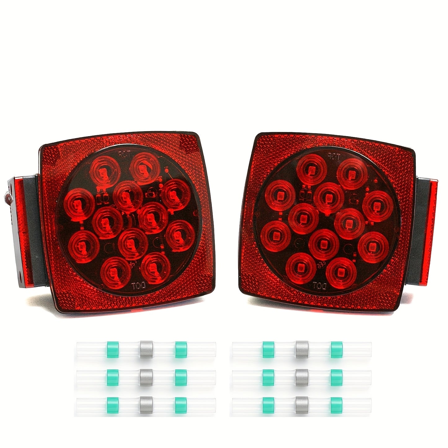 12V LED Trailer Lights, Red White 2 Square Trailer Lights & 6 Connectors Stop Tail Turn Signal Tail Lights, Utility Trailer Lights For Under 80 Inch Boat Trailer Truck Marine Camper RV