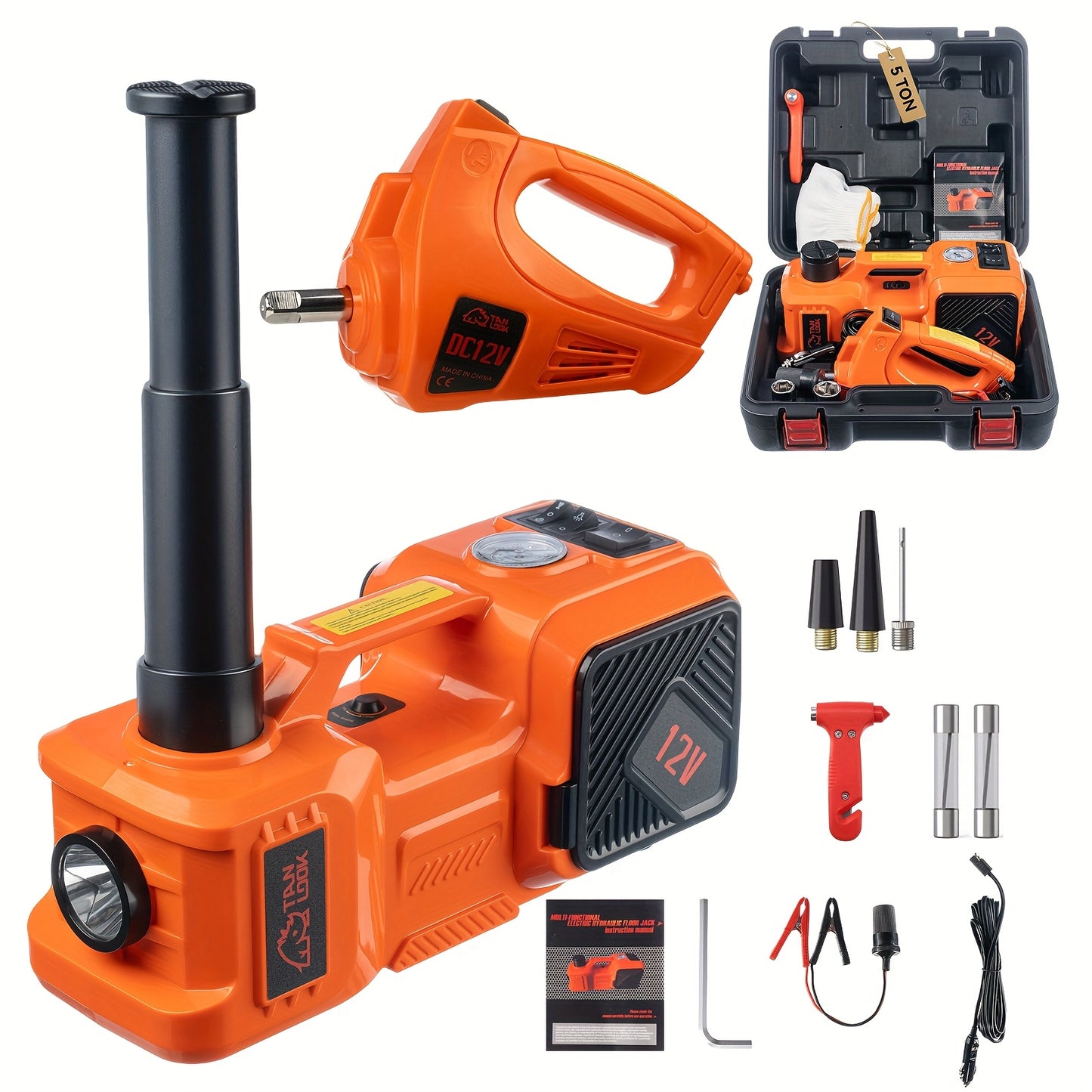 5 Ton Electric Car Jack, Hydraulic Jack And Electric Impact Wrench, Portable Car Lift with Built-in Air Pump, Suitable for SUV MPV Car Truck Tire Replacement Garage Maintenance Easy to Repair Car Tires, Emergency Maintenance Car
