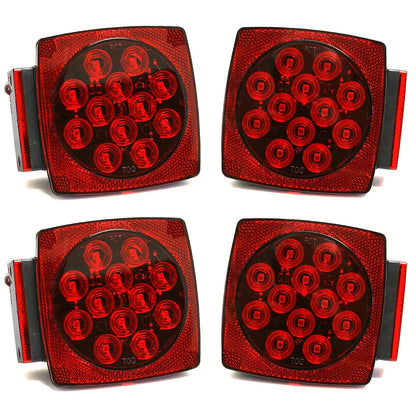 12V LED Trailer Lights, Red White 2 Square Trailer Lights & 6 Connectors Stop Tail Turn Signal Tail Lights, Utility Trailer Lights For Under 80 Inch Boat Trailer Truck Marine Camper RV