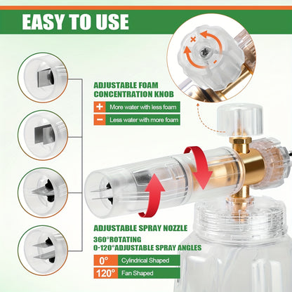 Pressure Washer Foam Soap Cannon Dual Connector Accessory - Power Wand With 5 Nozzle Tips And 1/4" Quick Connect For Car Wash - 5000PSI