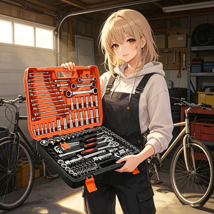 151 Professional Automotive Tool Kit - High-Quality Set for Repairing Cars, Bicycles, And Motorcycles - Compact, Portable, All-In-One Solution Featuring Ratchet Wrench And Multiple Screwdriver Sets, No Battery Included