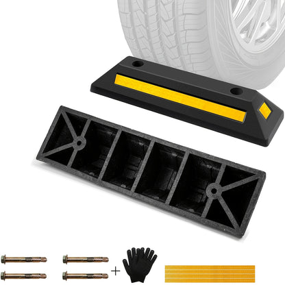 Car Wheel Stops for Garage -Heavy Duty Rubber Parking Guide 12/8/4/2/1pc Premium Quality Durable Car for Garage Wheel Stopper Professional Grade Park with Reflective Yellow Tape Curb, Adjustable for Safe Parking of Vehicles, for Garage Parking Stops